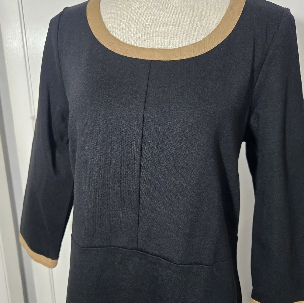 J Jill Black Brown colorblock Shift Dress Stretch EUC 3/4 slv Career Cocktail M - Picture 3 of 8